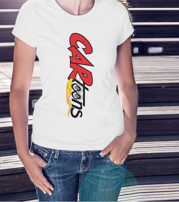 CARTOONS Red And Black Text With Flames And Wheel T-Shirt
