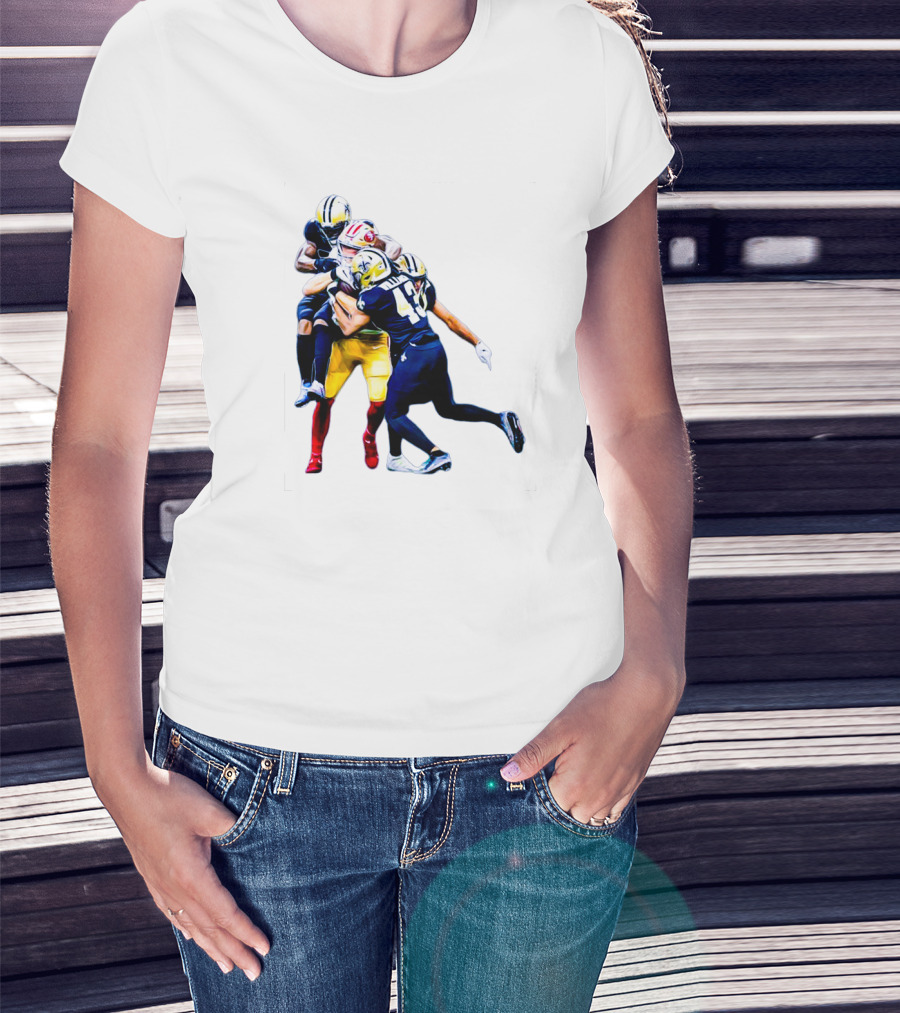George Kittle Tackled By Three Opponents Football Action Scene T-Shirt