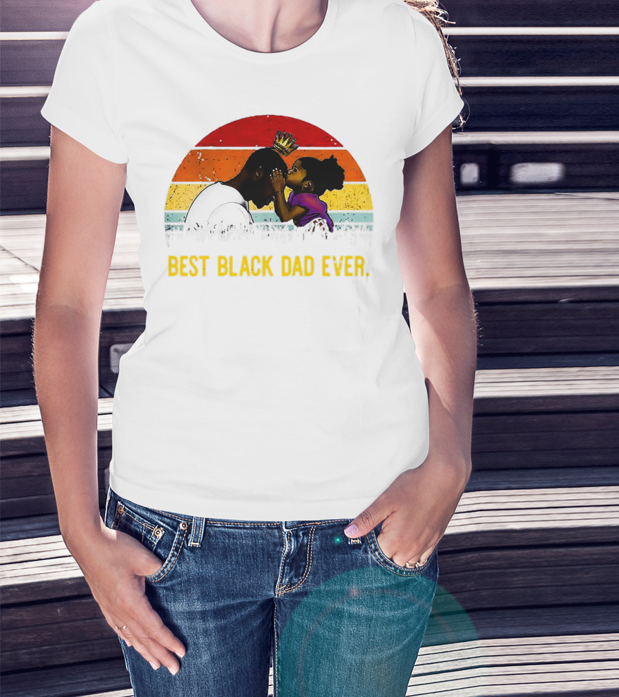 Best Black Dad Ever Crown Sunset Stripes T-Shirt