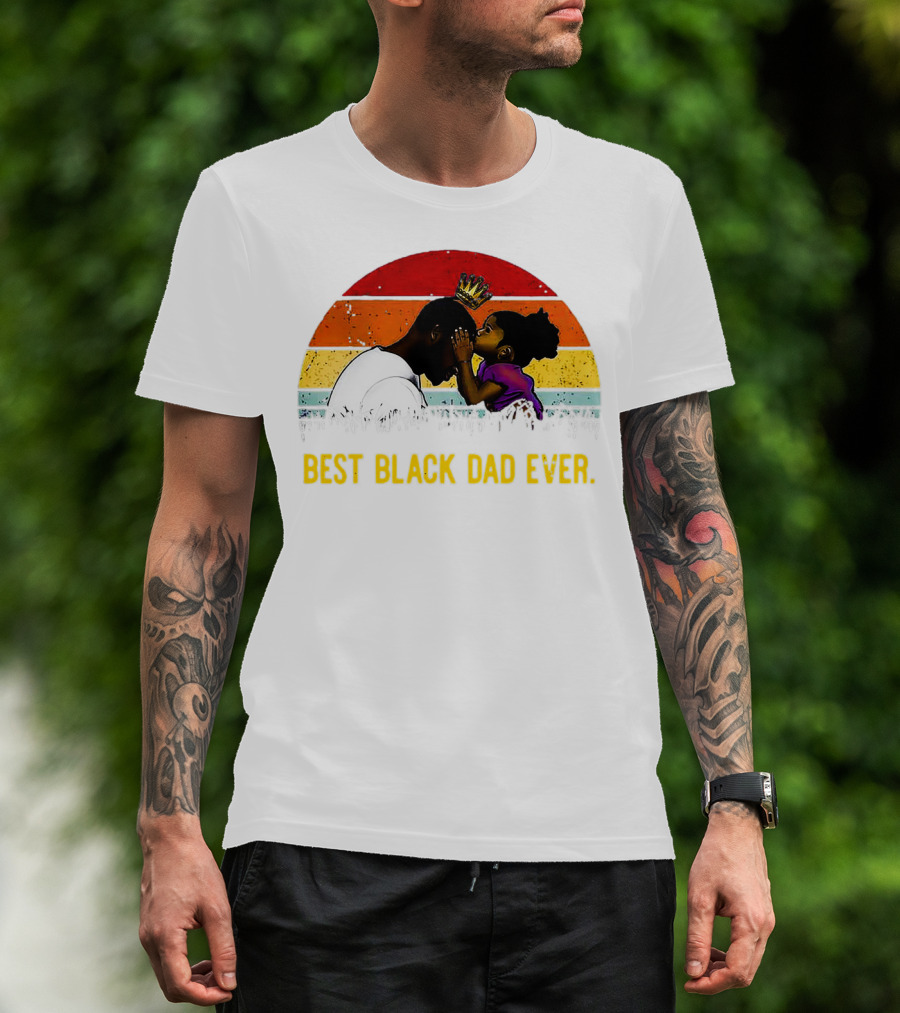 Best Black Dad Ever Crown Sunset Stripes T-Shirt