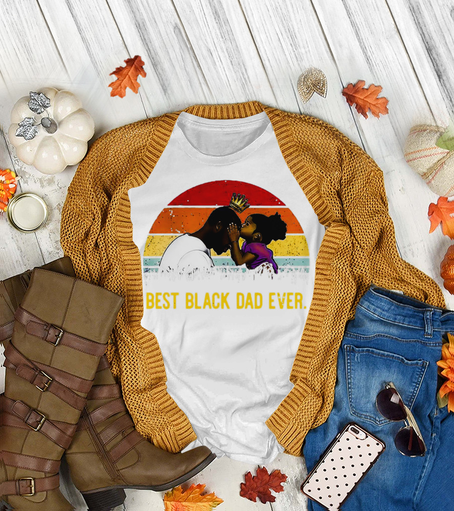 BEST BLACK DAD EVER CROWN SUNSET STRIPES T-Shirt