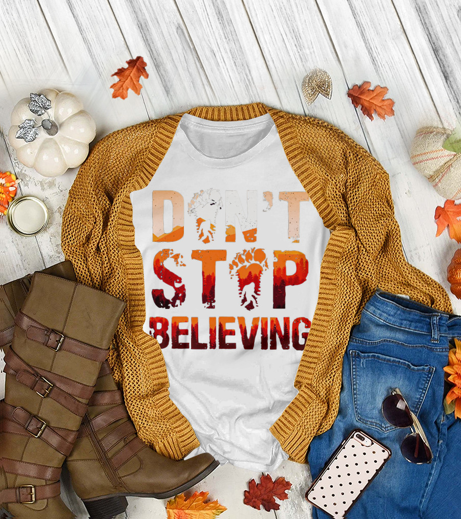 Bigfoot Don't Stop Believing Footprint Silhouette Adventure T-Shirt