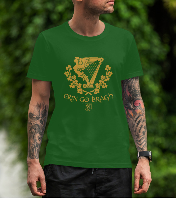 Erin Go Bragh Irish Harp And Shamrock Emblem T-Shirt