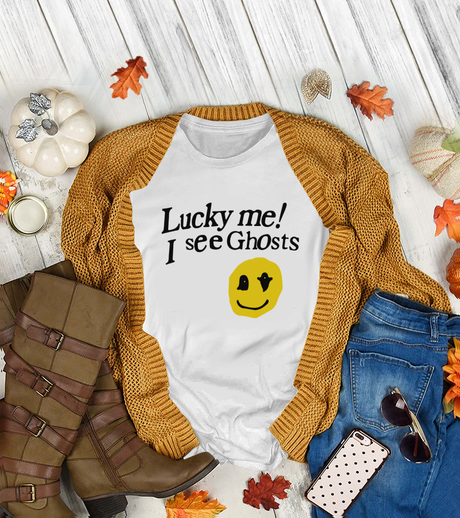 Lucky Me I See Ghosts Kids See Ghosts Merch Yellow Smiley Face T-Shirt
