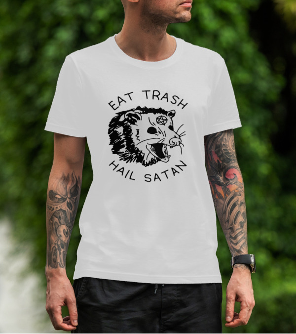 Eat Trash Hail Satan Opossum Pentagram T-Shirt