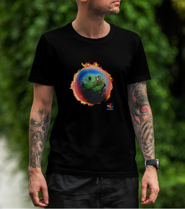 The Scotts Merch Earth Smiley Flame PlayStation Logo Cactus Jack T-Shirt