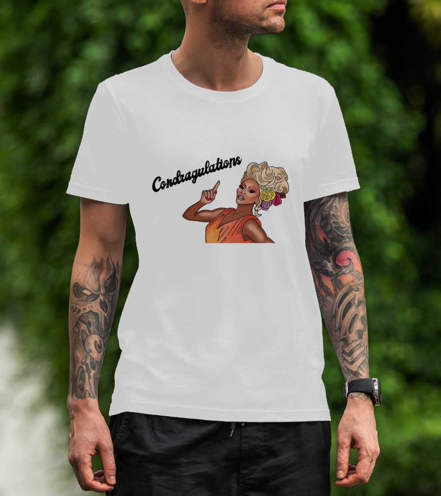Condragulations Drag Queen Illustration With Flowers And Orange Dress T-Shirt
