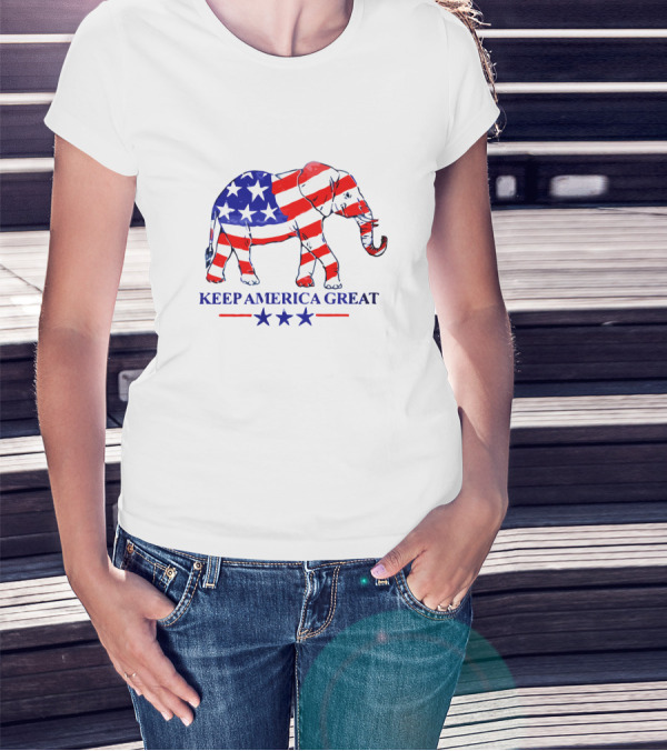 Keep America Great Patriotic Elephant Memorial Day Stars Stripes T-Shirt