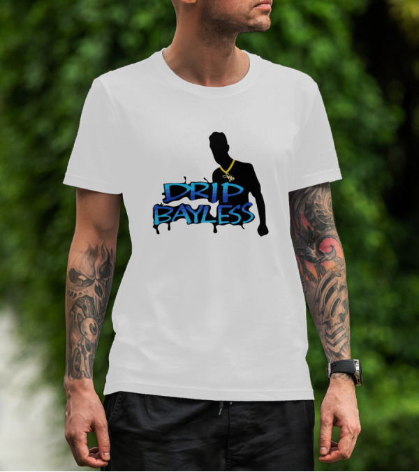 Drip Bayless Silhouette With Gold Chain And Blue Graffiti Text T-Shirt