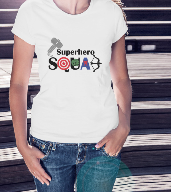 Superhero Squad Marvel Inspired Characters Avengers Symbols T-Shirt