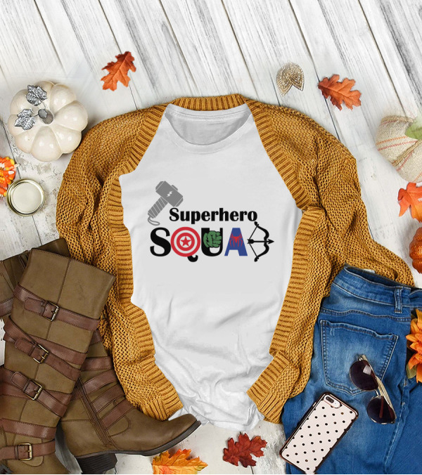 Superhero Squad Marvel Inspired Characters Avengers Symbols T-Shirt