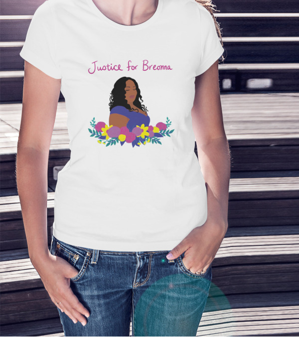Justice For Breonna Floral Illustration With Woman In Blue Dress T-Shirt