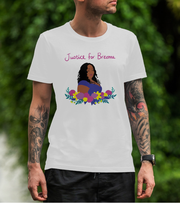 Justice For Breonna Floral Illustration With Woman In Blue Dress T-Shirt