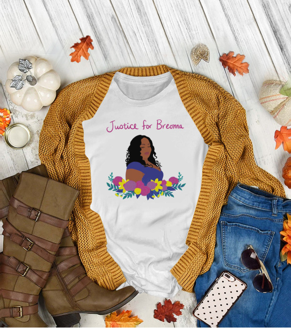 Justice For Breonna Floral Illustration With Woman In Blue Dress T-Shirt