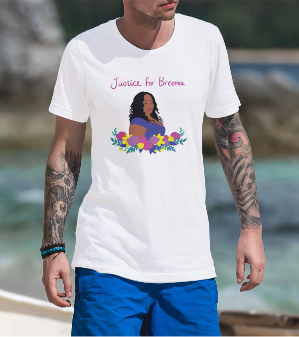 Justice For Breonna Floral Illustration With Woman In Blue Dress T-Shirt
