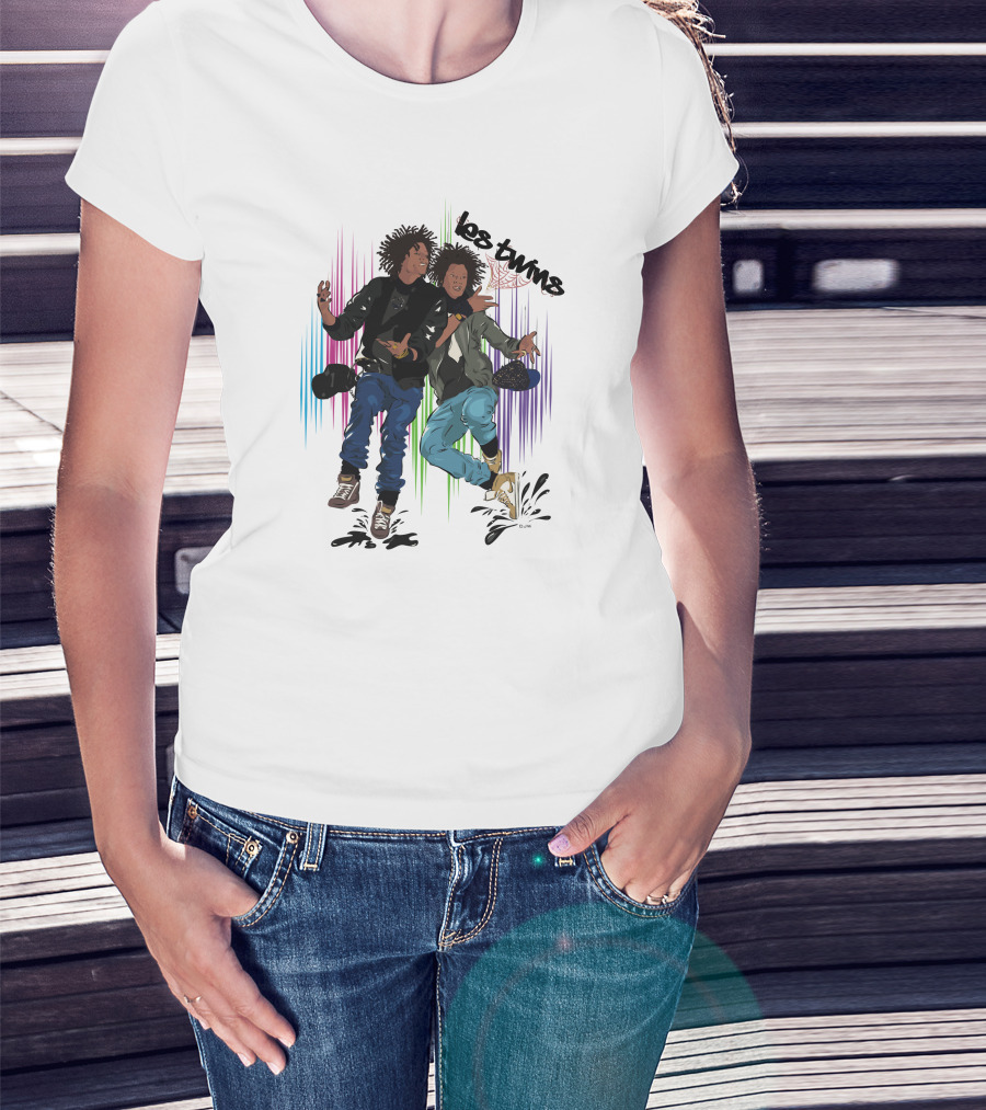 Los Twins Dancing Pose With Colorful Stripes T-Shirt