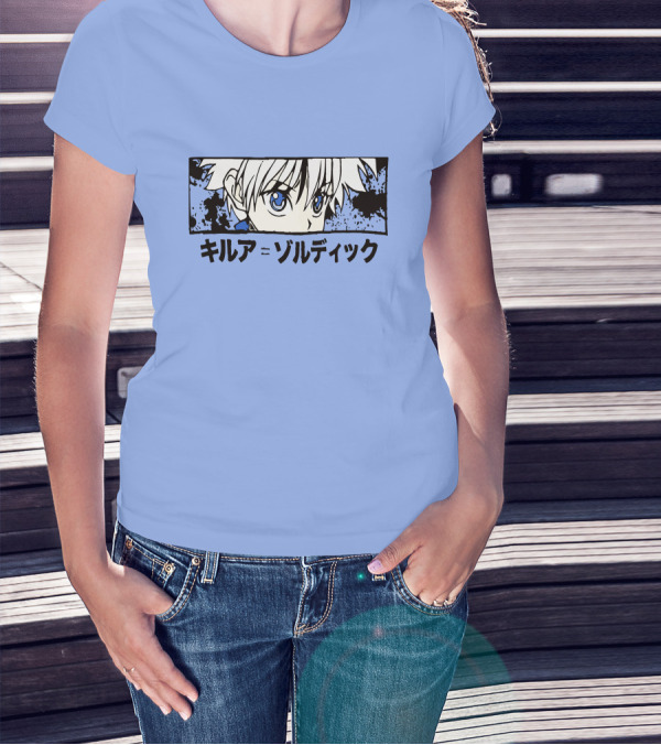 Killua Zoldyck Anime Portrait Blue Eyes Japanese Text Zumiez T-Shirt