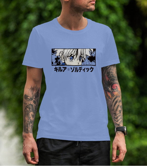 Killua Zoldyck Anime Portrait Blue Eyes Japanese Text Zumiez T-Shirt