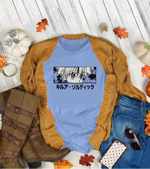 Killua Zoldyck Anime Portrait Blue Eyes Japanese Text Zumiez T-Shirt