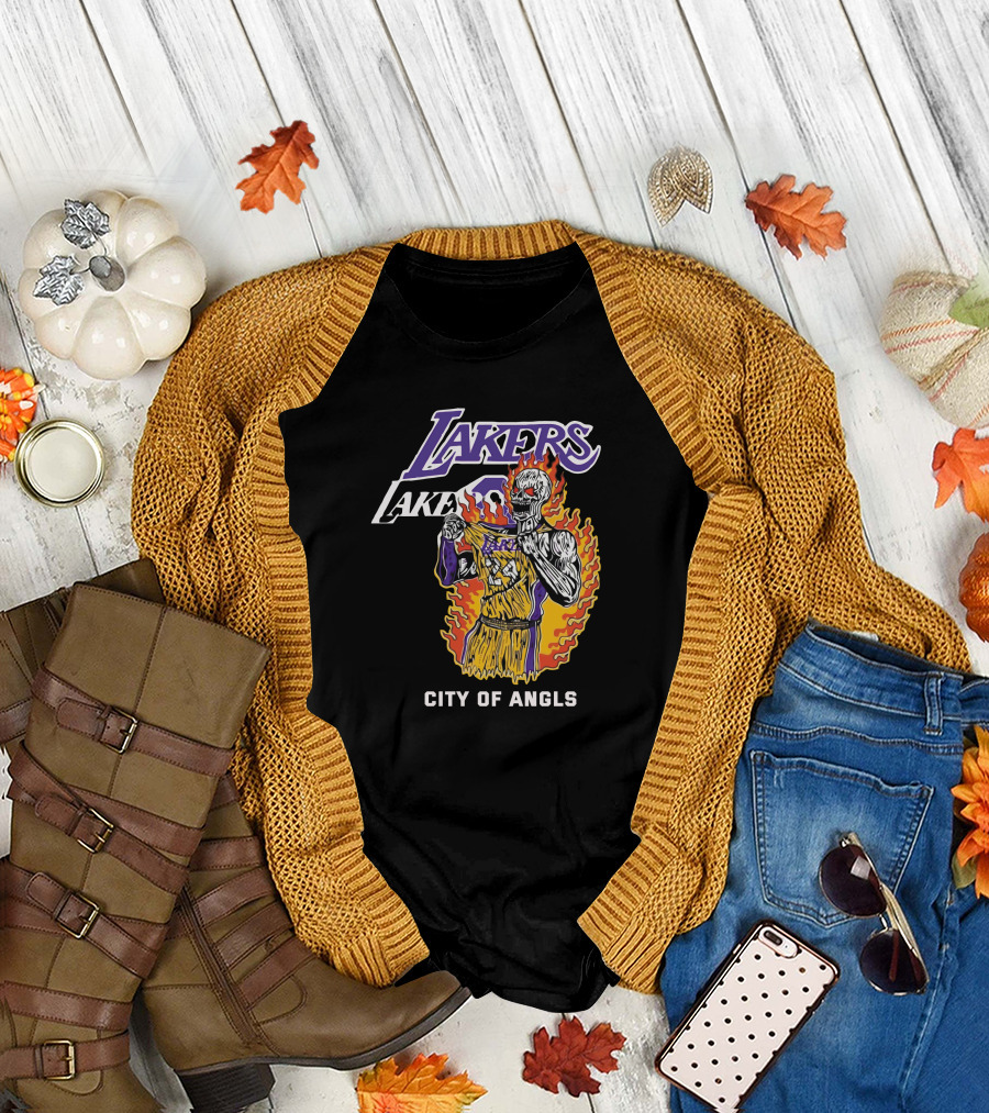 Lakers Kobe Skeleton City of Angels Flames T-Shirt