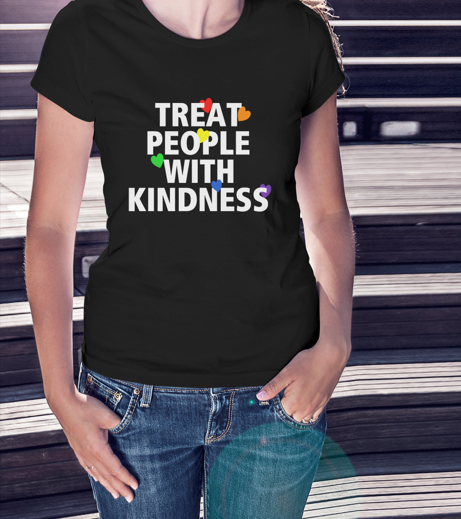Treat People With Kindness Rainbow Hearts T-Shirt