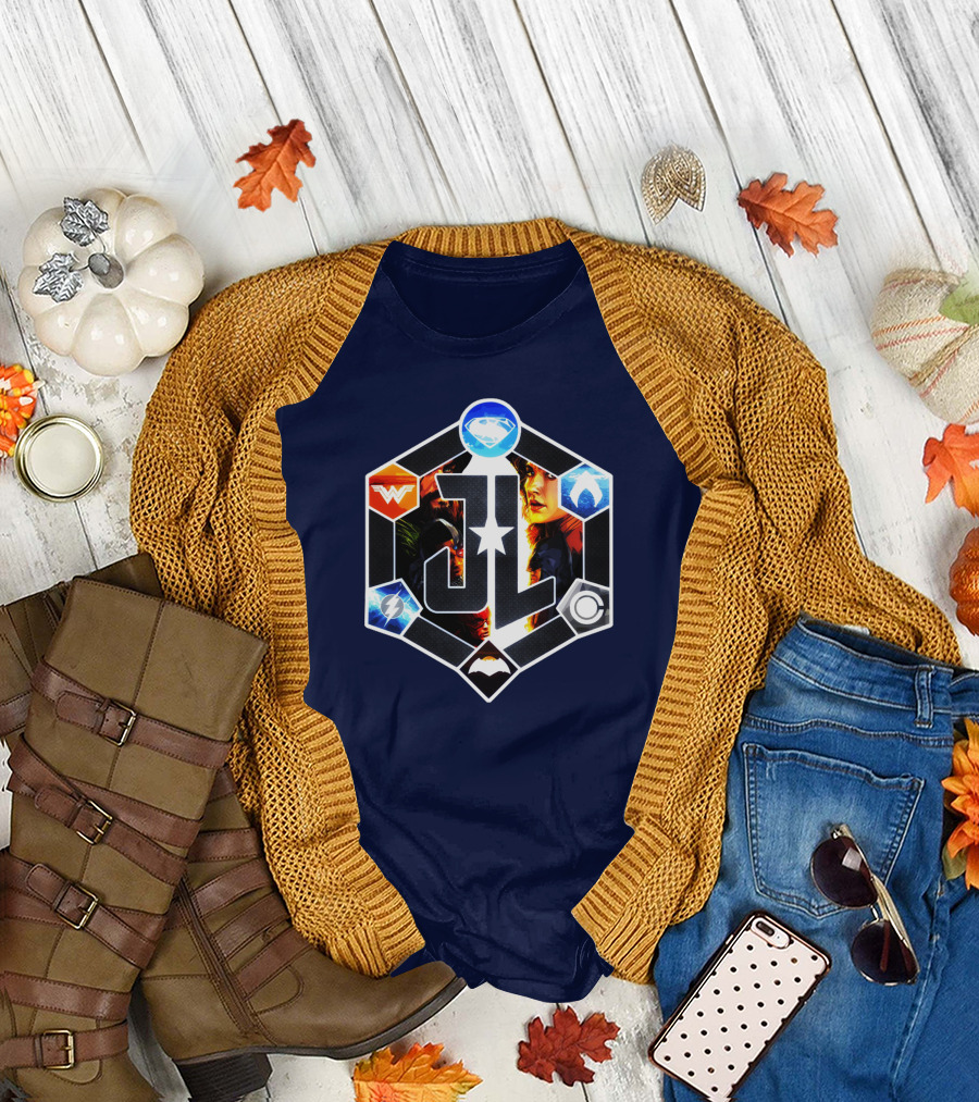 Zack Snyder Justice League JL Logo Wonder Woman Flash Cyborg Superman Batman Aquaman Icons T-Shirt