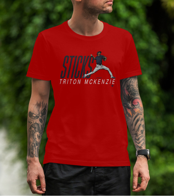 Triston McKenzie Sticks Pitching Motion Red T-Shirt