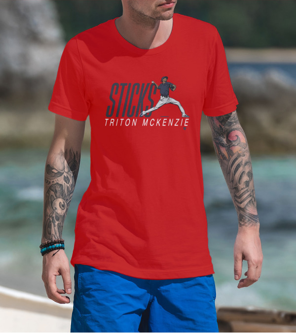 Triston McKenzie Sticks Pitching Motion Red T-Shirt