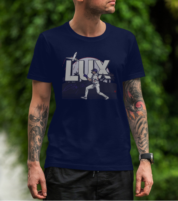LUX Los Angeles Baseball Player With Plane And Palm Trees T-Shirt