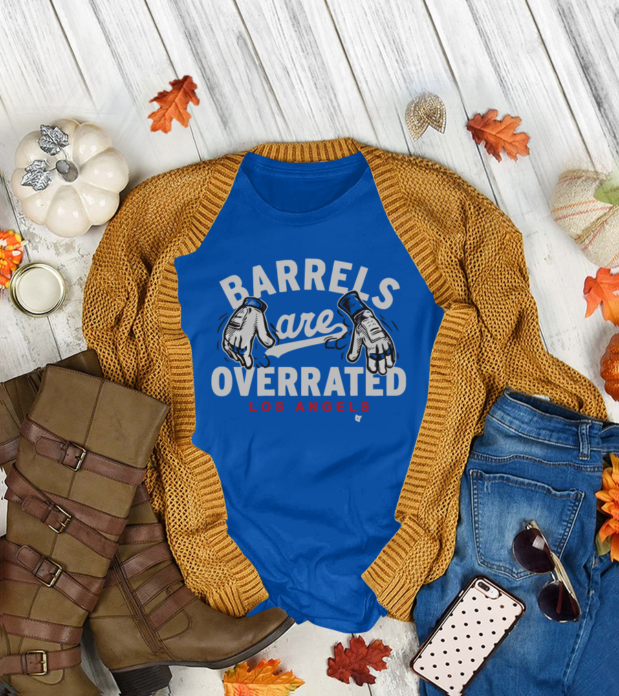 Barrels Are Overrated Los Angeles Baseball Glove Motif T-Shirt
