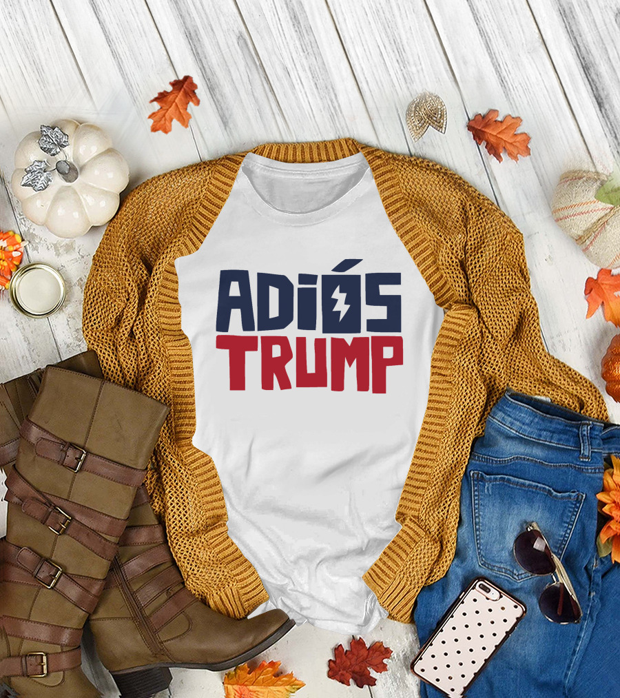 Adiós Trump Bold Red Blue Text with Lightning T-Shirt