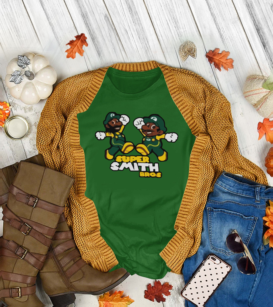 Super Smith Bros Green Outfit Cartoon Characters T-Shirt