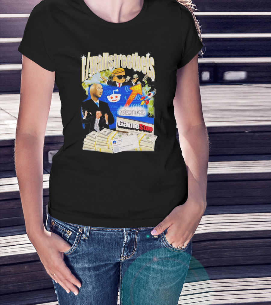 R/wallstreetbets Stonks GameStop Rocket Money Reddit Meme T-Shirt