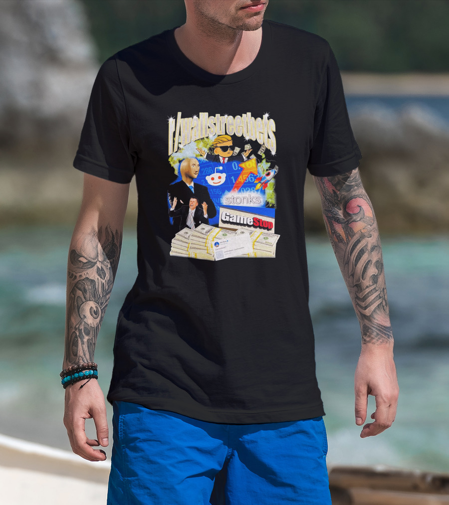 R/wallstreetbets Stonks GameStop Rocket Money Reddit Meme T-Shirt