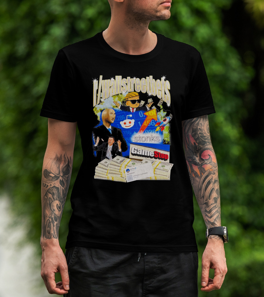 R/wallstreetbets Stonks GameStop Rocket Money Memes T-Shirt