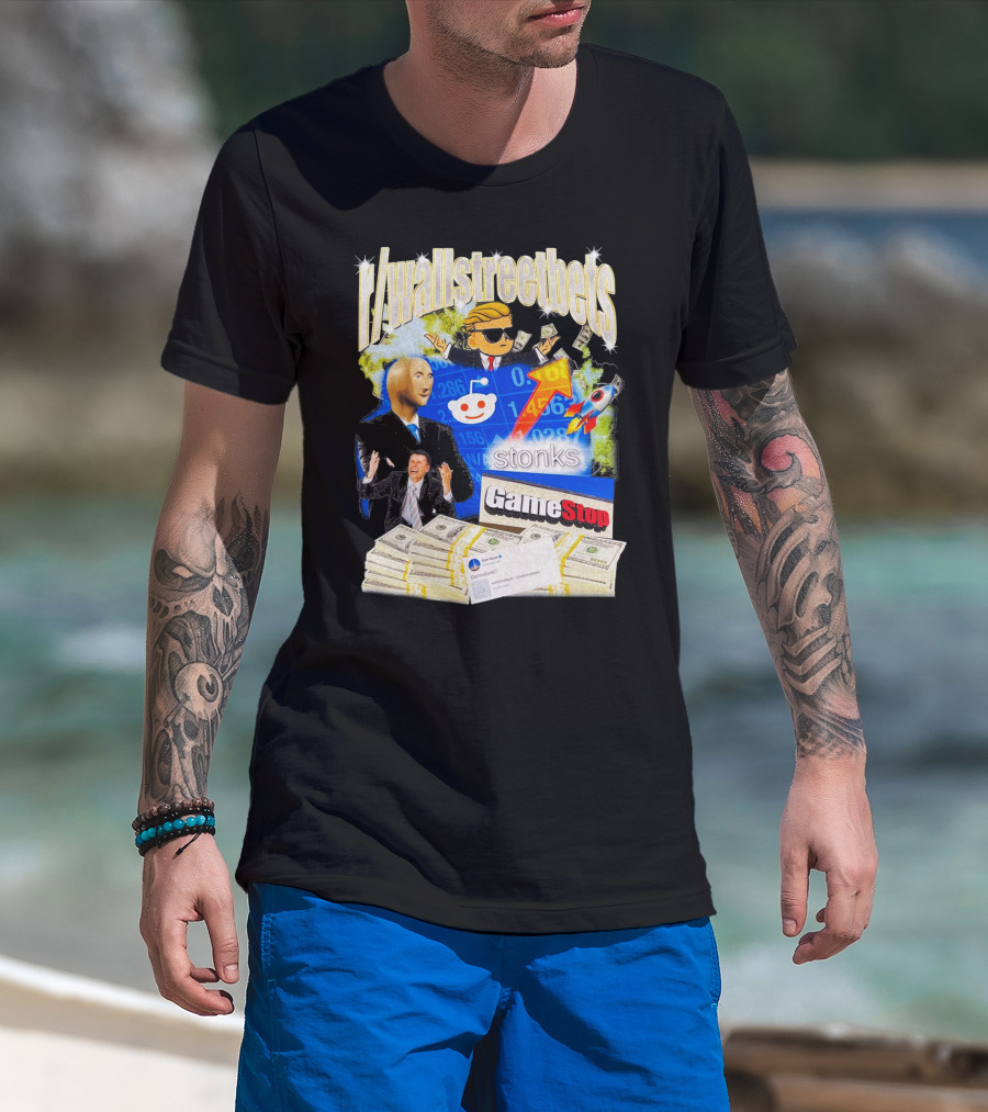 R/wallstreetbets Stonks GameStop Rocket Money Memes T-Shirt