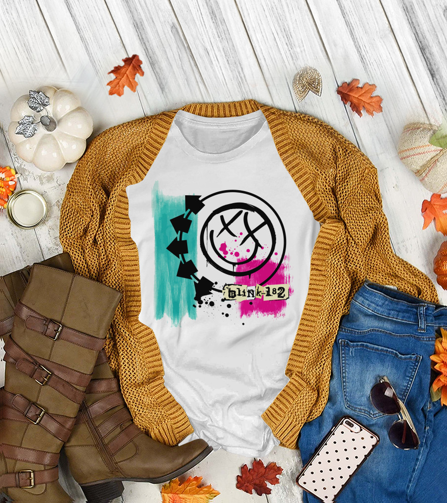 Jack and Sally Blink 182 I Miss You Smile Logo Paint Splatter T-Shirt