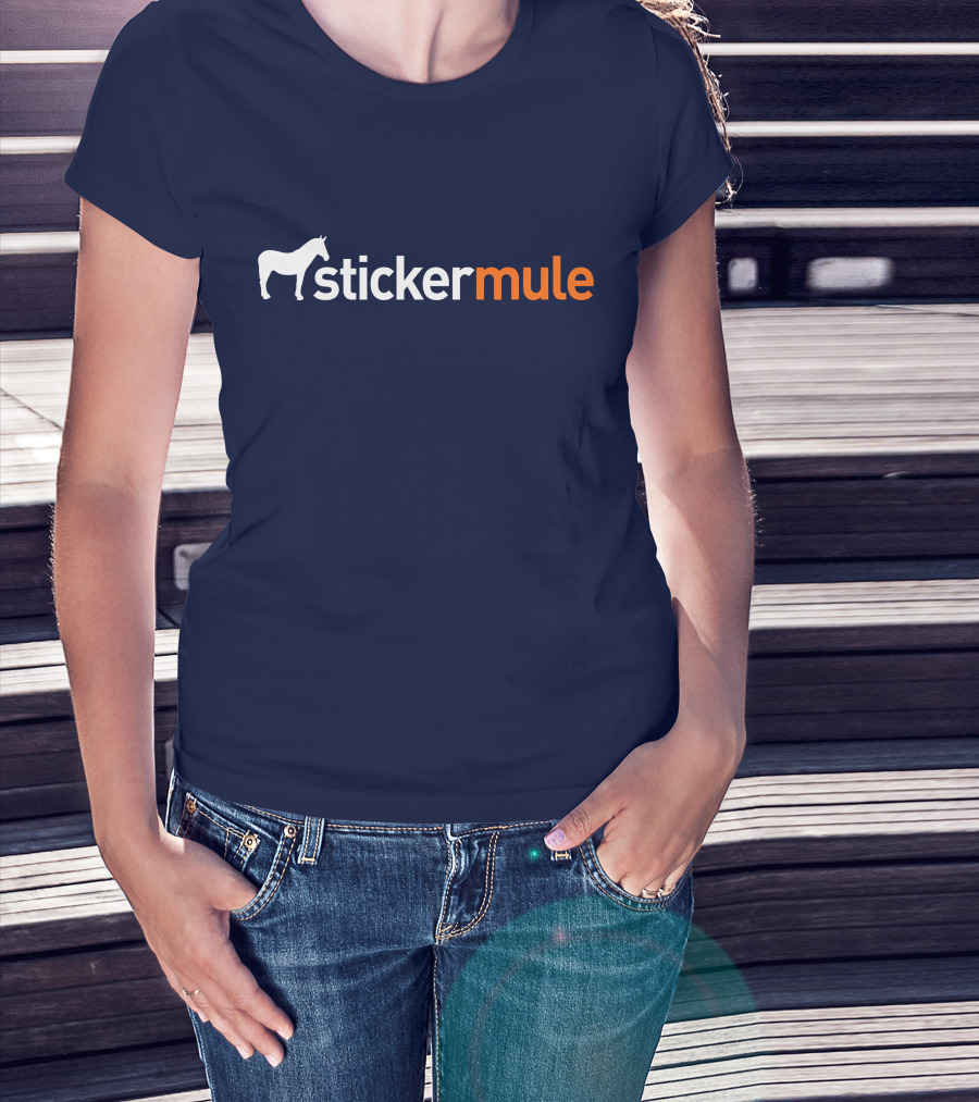 Sticker Mule White Horse Icon Navy Background T-Shirt