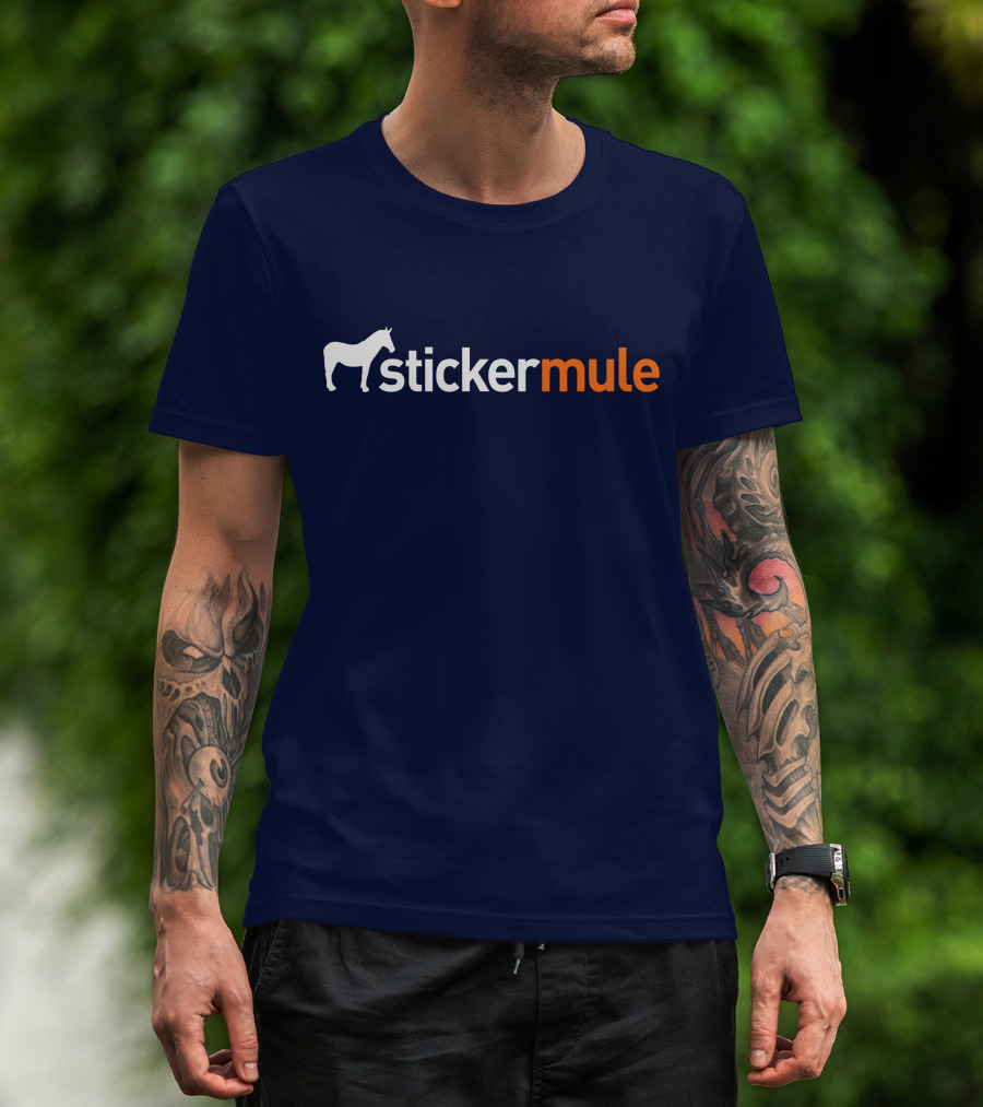 Sticker Mule White Horse Icon Navy Background T-Shirt
