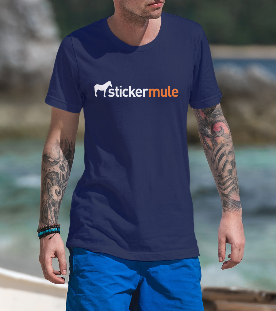 Sticker Mule White Horse Icon Navy Background T-Shirt