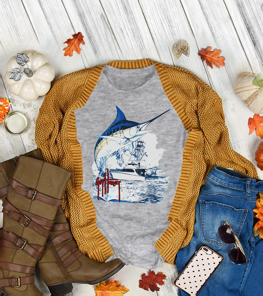 Guy Harvey Marlin Fishing Boat Ocean Adventure T-Shirt