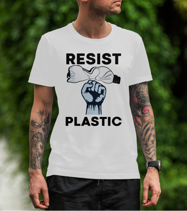 RESIST PLASTIC Raised Fist Crushing Bottle T-Shirt