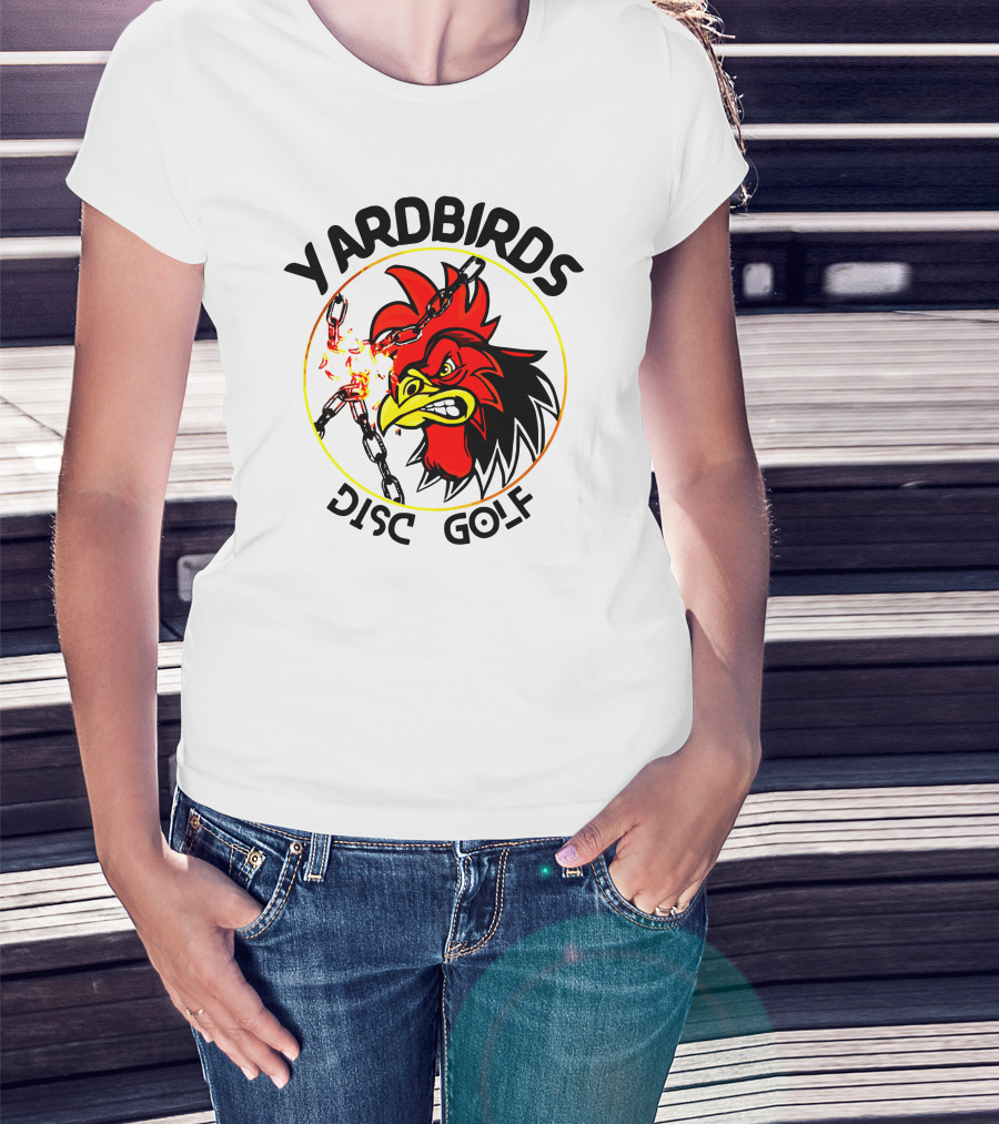 Yardbirds Disc Golf Angry Rooster With Exploding Chains T-Shirt