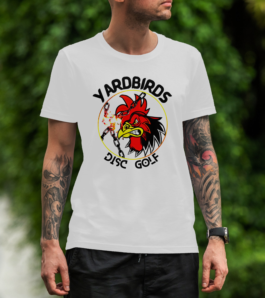 Yardbirds Disc Golf Angry Rooster With Exploding Chains T-Shirt