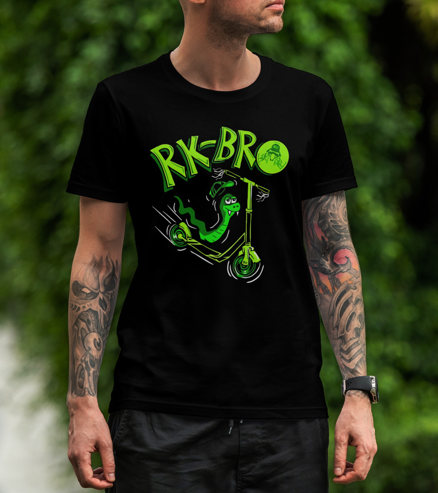 RK Bro Cartoon Snake On Scooter With Green Graphics T-Shirt