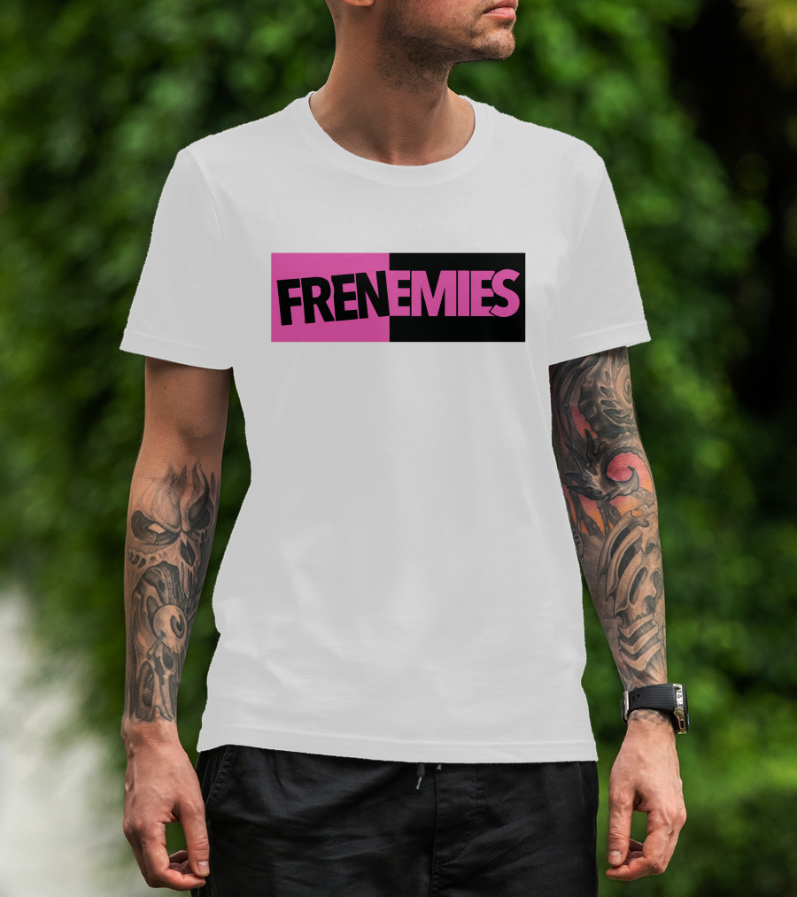 Frenemies Bold Pink Black Split Merch Shop T-Shirt
