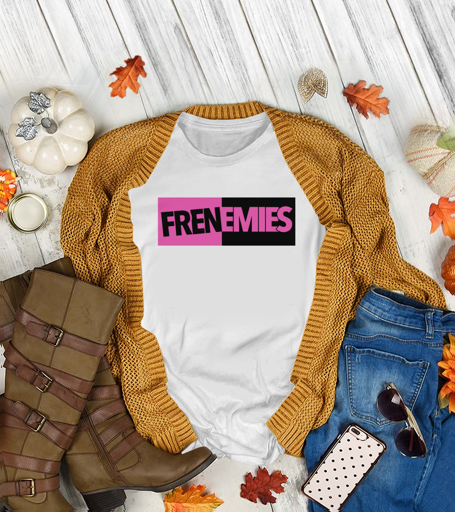 Frenemies Bold Pink Black Split Merch Shop T-Shirt