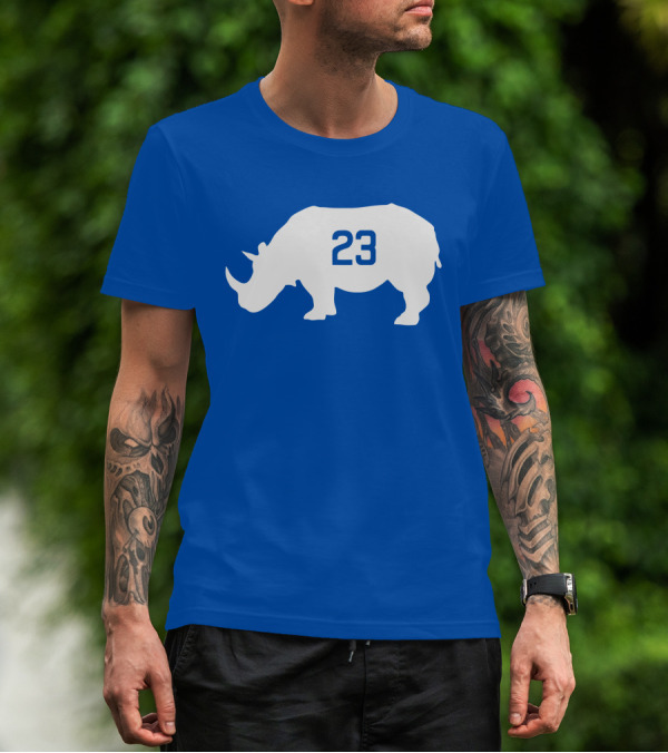 23 Rhino Silhouette Blue Background T-Shirt