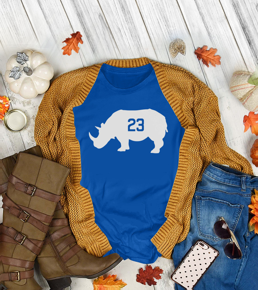 23 Rhino Silhouette Blue Background T-Shirt
