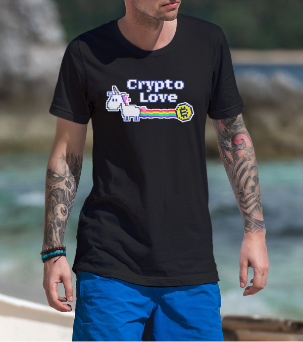 Crypto Love Unicorn Pixel Art Rainbow Coin T-Shirt